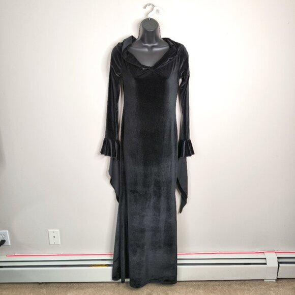 Boutique Whimsigoth Goth Witch Vampy Addams Family Cosplay Velour Dress M - Picture 2 of 9